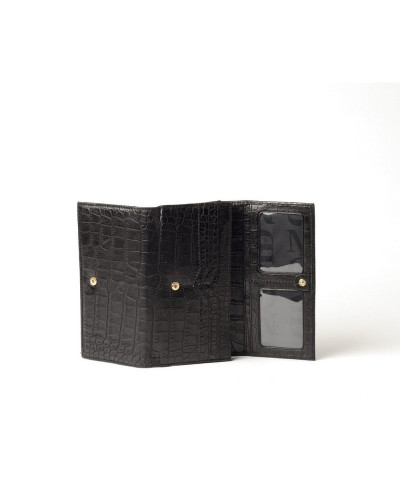 Compagnon cuir Façon  Croco Gondole ROMY Noir