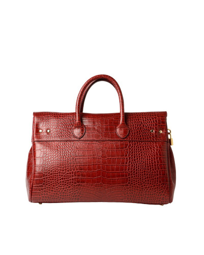 Grand sac à main cuir Façon Croco Pyla ROMY  S Carmin