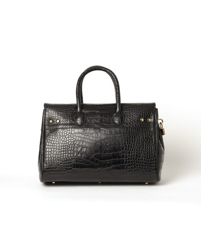 Sac à main cuir Façon Croco Pyla ROMY XS Noir