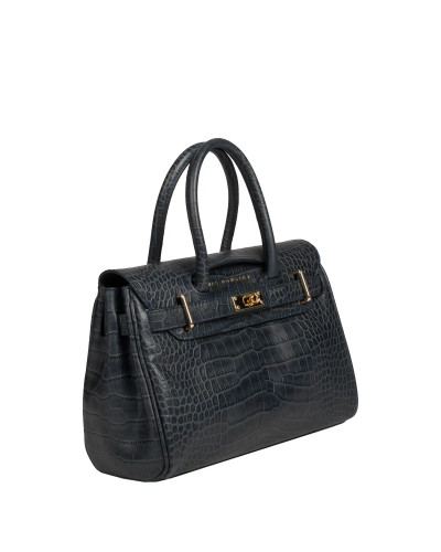 Petit sac à main cuir Façon Croco Pyla ROMY XXS Noir