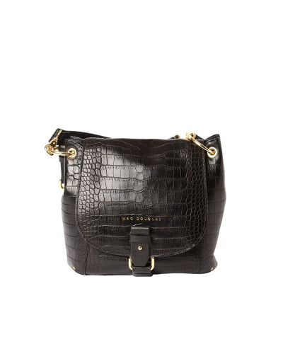 Petit sac Besace cuir Façon Croco Mandalay ROMY XS Noir