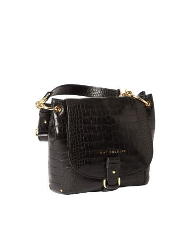 Petit sac Besace cuir Façon Croco Mandalay ROMY XS Noir