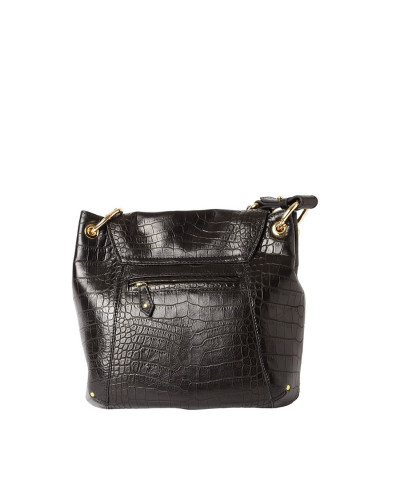 Petit sac Besace cuir Façon Croco Mandalay ROMY XS Noir