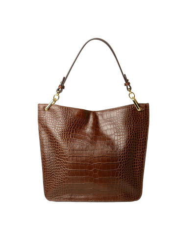 Sac Porté Epaule cuir Façon Croco Kentucky ROMY S Marron