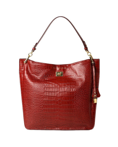 Grand Sac Porté Epaule cuir Façon Croco Kentucky ROMY M Carmin