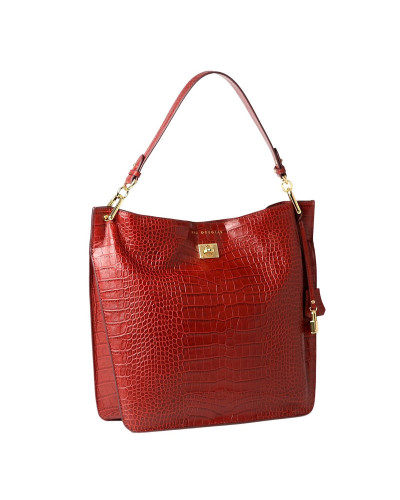 Grand Sac Porté Epaule cuir Façon Croco Kentucky ROMY M Carmin