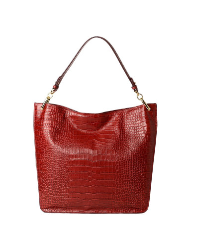 Grand Sac Porté Epaule cuir Façon Croco Kentucky ROMY M Carmin