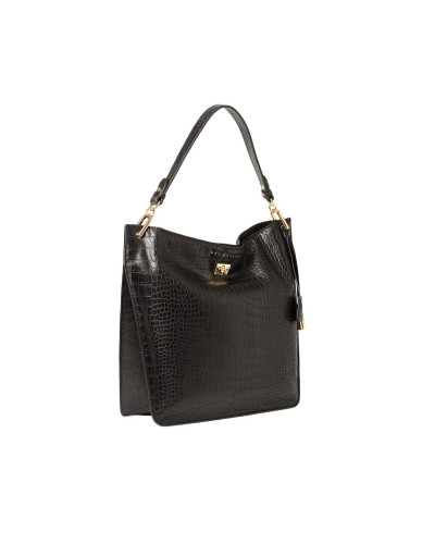 Grand Sac Porté Epaule cuir Façon Croco Kentucky ROMY M Noir