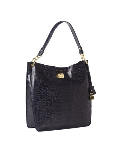 Grand Sac Porté Epaule cuir Façon Croco Kentucky ROMY M Navy