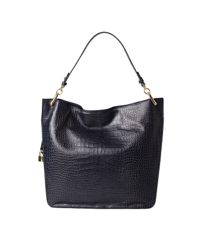 Grand Sac Porté Epaule cuir Façon Croco Kentucky ROMY M Navy