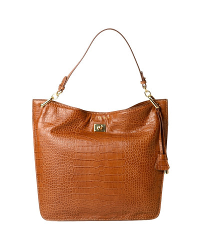 Grand Sac Porté Epaule cuir Façon Croco Kentucky ROMY M Chatain