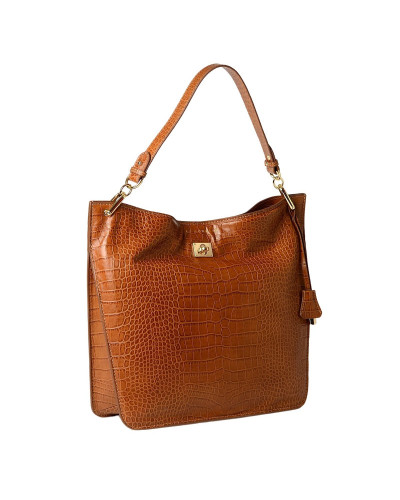 Grand Sac Porté Epaule cuir Façon Croco Kentucky ROMY M Chatain