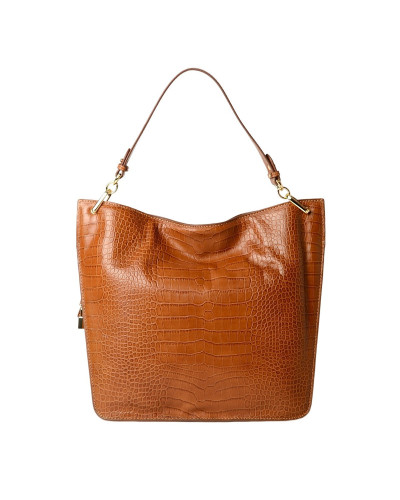 Grand Sac Porté Epaule cuir Façon Croco Kentucky ROMY M Chatain