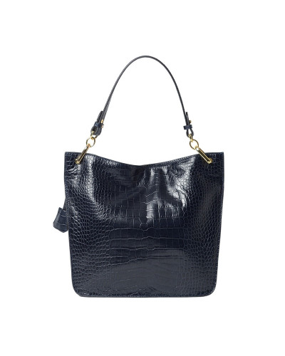 Sac Porté Epaule cuir Façon Croco Kentucky ROMY S Navy