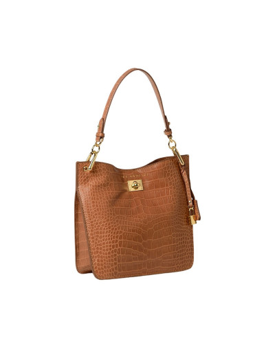 Sac Porté Epaule cuir Façon Croco Kentucky ROMY S Chatain