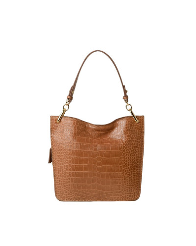 Sac Porté Epaule cuir Façon Croco Kentucky ROMY S Chatain