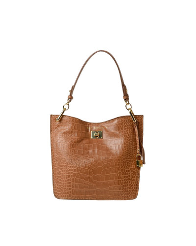 Sac Porté Epaule cuir Façon Croco Kentucky ROMY S Chatain